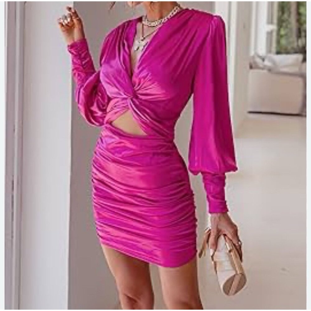Glamaker Satin‎ mini dress pink fuchsia Babiecore party evening dress  Club Wear